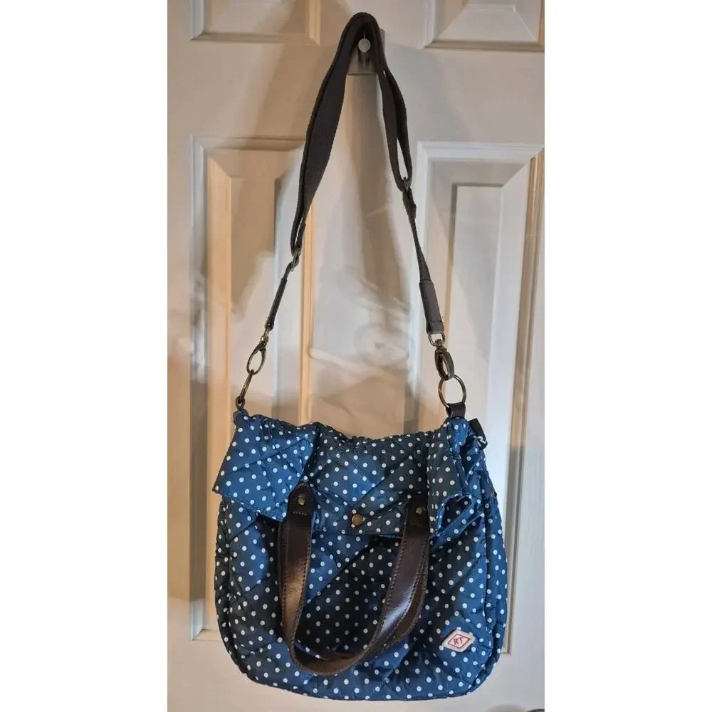ROOTOTE Quilt 2-Way Bag Crossbody Shoulder Polka Dots Blue And White